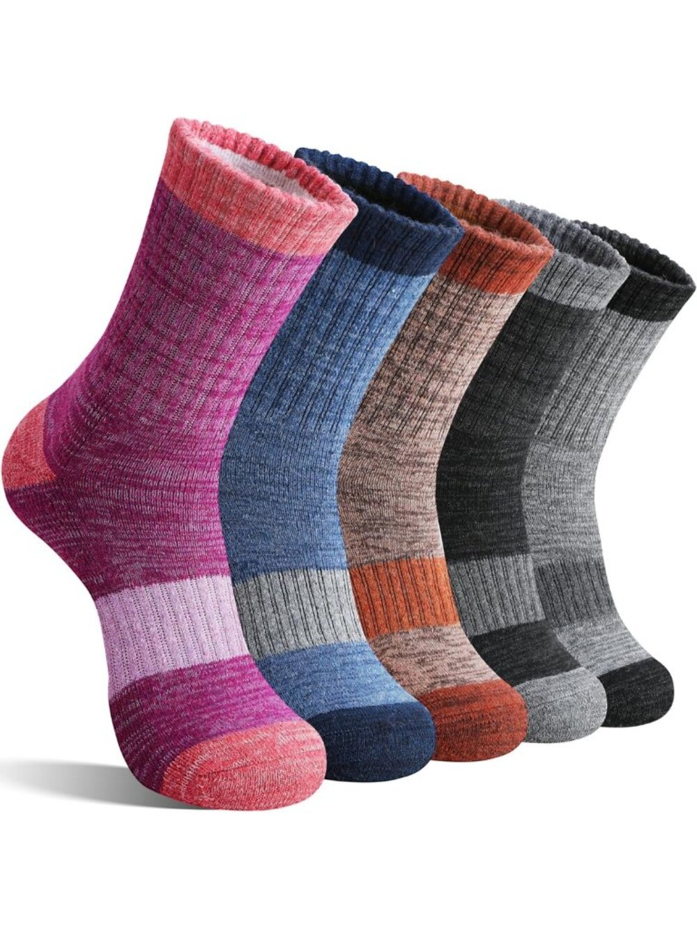 Cozy Merino Wool Hiking Socks - Thermal, Cushioned, Moisture-Wicking, 5 Pairs